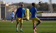 Nino Milic (left) and Rene Krvatin of NK Domzale train prior to the club friendly soccer m...