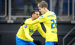 RKC midfielder Mohamed Ihattaren and RKC midfielder Tim van der Loo celebrate a goal durin...