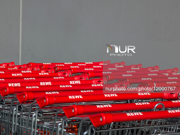 Stacked REWE Shopping Carts In Munich