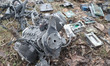 The fragments of a Russian drone cover the ground in a residential area in Kharkiv, Ukrain...