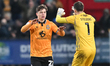 Josh Stokes (22, Cambridge United) celebrates after scoring the team's first goal with Goa...