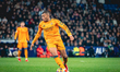 Kylian Mbappe of Real Madrid dribbles past a defender during the La Liga EA SPORTS match a...