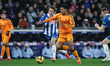 Jude Bellingham of Real Madrid controls the ball while being defended by Kral of RCD Espan...