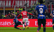 Benjamin Pavard tackles Rafael Leao during the match between AC Milan and FC Inter in Seri...
