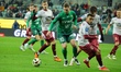 Jakub Swierczok and Akim Zedadka participate in a match of the PKO BP Ekstraklasa between...