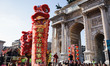 A moment of the parade for the celebrations of the Chinese New Year with the Lion Dance in...