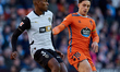 Pablo Duran of RC Celta competes for the ball with Cristhian Mosquera of Valencia CF durin...