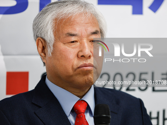 Jeon Kwang-hoon, pastor of Sarang Jeil Church, speaks during a press conference at the headquarters of the Liberty Unification Party in Yeon... by Chris Jung/NurPhoto