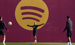 Raphinha playfully complains during FC Barcelona's training session at the Tito Vilanova C...