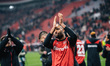 Jonathan Tah of Bayer 04 Leverkusen greets fans after the DFB Cup quarterfinal match betwe...