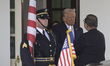 US President Donald Trump greets the Prime Minister of Japan, Ishiba Shigeru, before holdi...