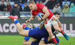 Liam Williams  welsh player is tackled  during  the second match of the Guinness Six Natio...
