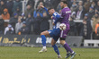 Gary Nadine of Hartlepool United battles with Will De Havilland of Maidenhead United durin...