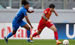 Leandro Lautaro Lacunza of Birkirkara moves forward with the ball ahead of Helder Andre Co...