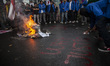 Thousands of students hold a demonstration around the National Monument Park in Jakarta, I...