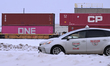 EDMONTON, CANADA - FEBRUARY 15:A rail transport siding with containers is seen in Edmonto...