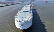 A ro-ro ship loaded with export vehicles leaves Haitong (Taicang) automobile terminal at T...