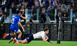 Pierre-Louis Barassi of France scores a try during the Guinness Men's Six Nations Rugby ma...