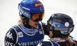Mikaela Shiffrin of Team USA celebrates with Paula Moltzan of Team USA after the Audi FIS...