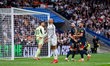 Kylian Mbappe of Real Madrid CF (C) screams after missing a goal during the La Liga EA Spo...