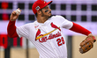 Nolan Arenado, third baseman for the St. Louis Cardinals, throws the ball during a Grapefr...