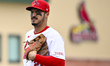 Nolan Arenado #28 of the St. Louis Cardinals looks on during a Grapefruit League spring tr...