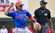 New York Mets shortstop Francisco Lindor #12 throws the ball during a Grapefruit League sp...