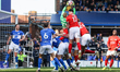 Goalkeeper Ryan Allsop of Birmingham City, number 21, makes the interception under pressur...