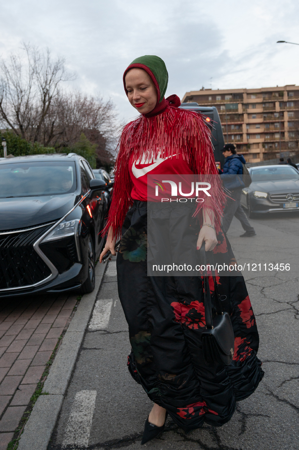 Guests arrive at the Fiorucci show for the autumn/winter 2025-2026 collection in Milan, Italy, on March 1, 2025.  by Antonio Abbruzzese/NurPhoto