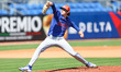 New York Mets minor league pitcher Zach Thornton #21 throws a live bullpen during spring t...