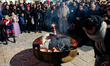 The puppet Mba Biose burns after his death on Shrove Tuesday in Ruvo di Puglia, Italy, on...