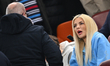 Laura Vicol is among the supporters during the Round of 16 first leg Europa League game be...