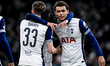 Tottenham Hotspur defender Ben Davies and Tottenham Hotspur midfielder Brennan Johnson cel...