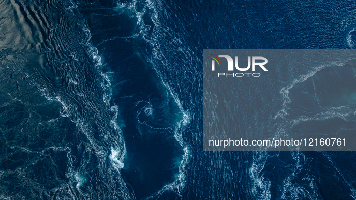 Aerial view of Saltstraumen Tidal Current near Bodø, Norway
