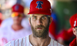 Bryce Harper #3 of the Philadelphia Phillies looks during a Grapefruit League spring train...