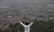 A person visits the archaeological site of Cerro de la Estrella in Mexico City, Mexico, on...