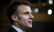 President of France Emmanuel Macron does a doorstep press briefing after the end of the Eu...