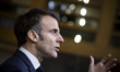 President of France Emmanuel Macron does a doorstep press briefing after the end of the Eu...