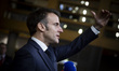 President of France Emmanuel Macron does a doorstep press briefing after the end of the Eu...