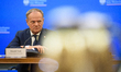 Polish Prime Minister Donald Tusk looks on during a meeting with the entrepreneurs' social...