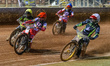 Brady Kurtz of Belle Vue Aces in red leads Adam Ellis of Ipswich Witches, Tom Brennan of I...