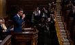 Spanish Prime Minister Pedro Sanchez speaks at the Spanish Congress of Deputies in Madrid,...