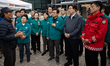 Kwon Seong-dong, floor leader of the People Power Party, encourages residents at a wildfir...