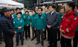 Kwon Seong-dong, floor leader of the People Power Party, encourages residents at a wildfir...