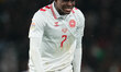 Patrick Dorgu of Denmark  looks on during the Nations League Quarter-finals match between...
