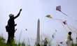 A man flies a kite while thousands gather at the National Mall during the Blossom Kite Fes...