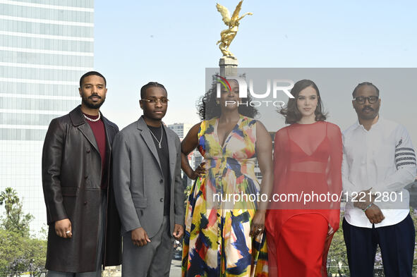 (L-R) Michael B. Jordan, Miles Caton, Wunmi Mosaku, Hailee Steinfeld, and Ryan Coogler pose for photos during the Sinners film photocall at... by Eyepix/NurPhoto