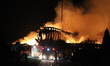 Bartolomeo restaurant is on fire after a massive Russian drone attack in Dnipro, Ukraine,...