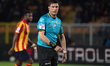 Referee Gianluca Manganiello officiates the Serie A match between US Lecce and AS Roma in...
