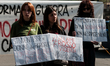 In Rome, Italy, on April 4, 2025, hundreds of striking students gather in front of the Min...